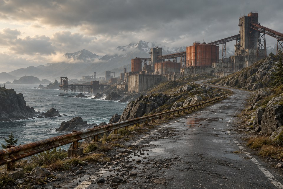 Estrada costeira em um ambiente de jogo imaginado Estrada costeira em um ambiente de jogo imaginado